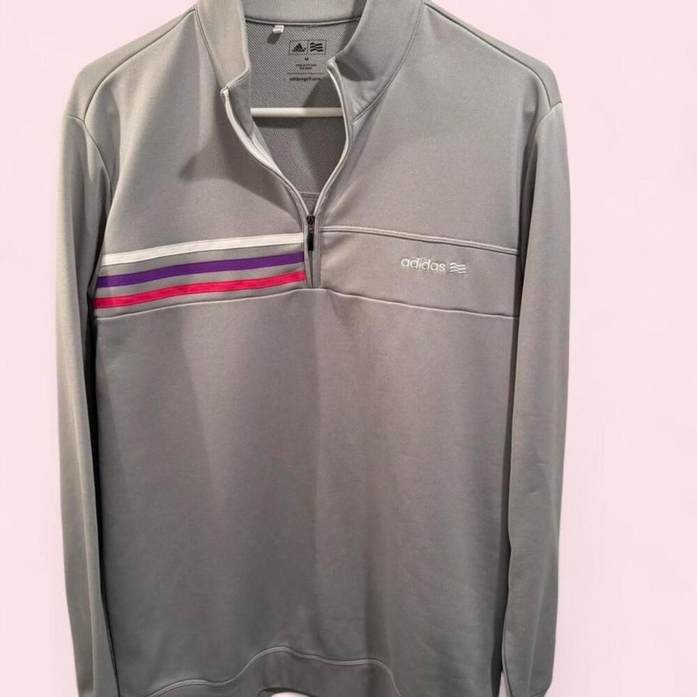 Vintage Style Adidas Golf Retro Striped Quarter Zip Pullover M